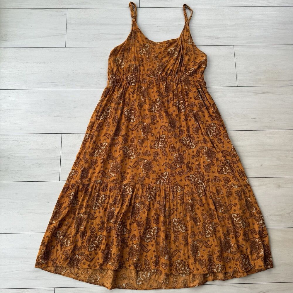Dex Floral Sleeveless Tiered Maxi Dress Womens Size 1X Boho Earthy Lined Pockets - Picture 7 of 11